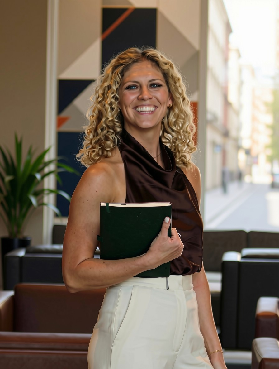 Peyton, plantEd founder and executive function coach, holding a planner